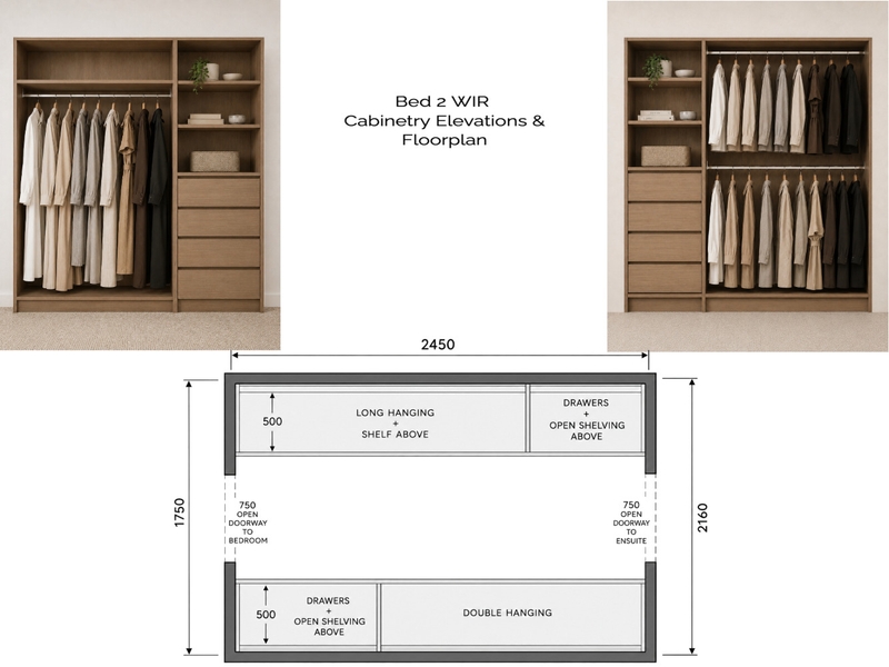 Mangan - Bed 2 WIR Cabinetry Elevations Interior Design Mood Board by Styled Interior Design