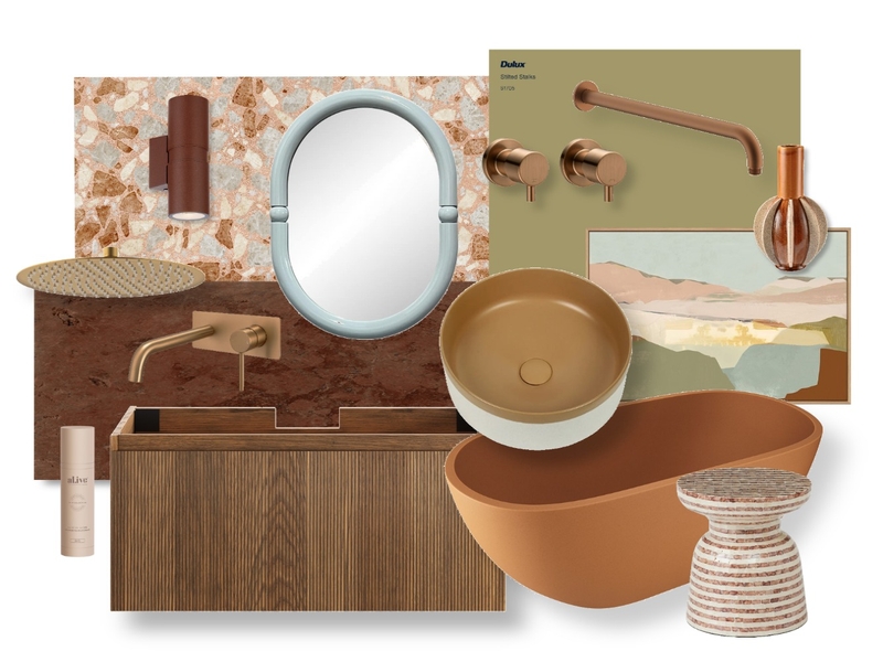 Mid Century Modern Bathroom Interior Design Mood Board by Genevieve Erougian Mid Century Modern Bathroom Interior Design Mood Board by Genevieve Erougian