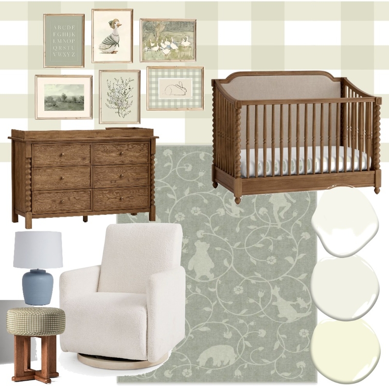 Soft Green Nursery Interior Design Mood Board by Tia Rose Interiors