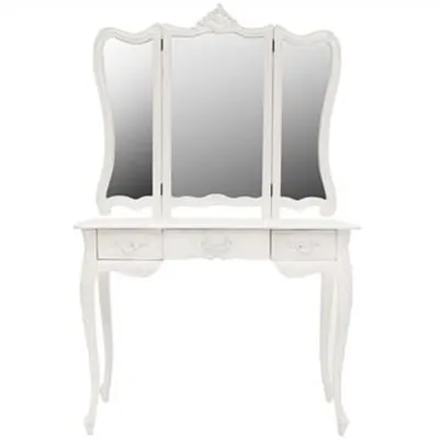Septeme Hand Crafted Mahogany Dressing Table with Mirror, White