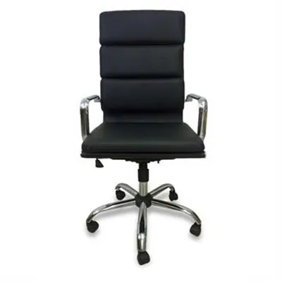 Replica Eames Italian Leather Soft Pad Office Chair, High Back, Black / Silver