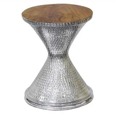 Alaric Teak Timber Top Aluminium Hourglass  Stool / Side Table