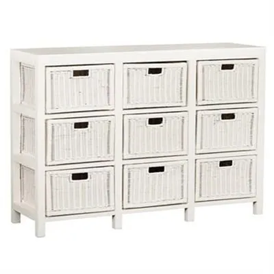 Haslewood Solid Mahogany Timber 9 Basket Storage Unit, White