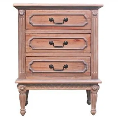 Lapalisse Hand Crafted Mahogany Timber 3 Drawer Bedside Table, Weathered Oak