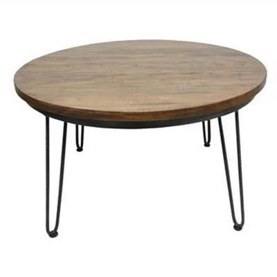 Mayo Timber and Metal 80cm Round Coffee Table Charcoal / Natural with Rainbow Finish