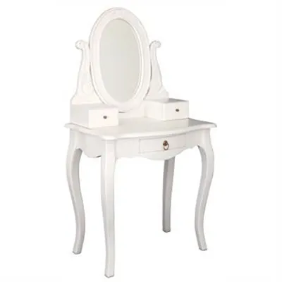 Queen Ann Mahogany Timber Oval Mirror Dressing Table, White