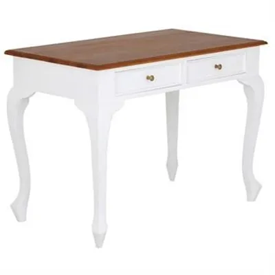 Queen Ann Mahogany Timber Desk, 105cm, Caramel / White