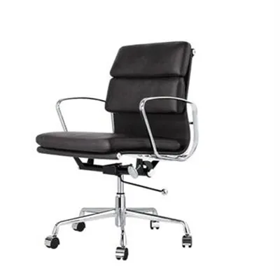 Replica Eames Italian Leather Soft Pad Office Chair, Mid Back, Black / Silver