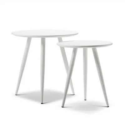 Zetta 2 Piece Round Side Table Set - White