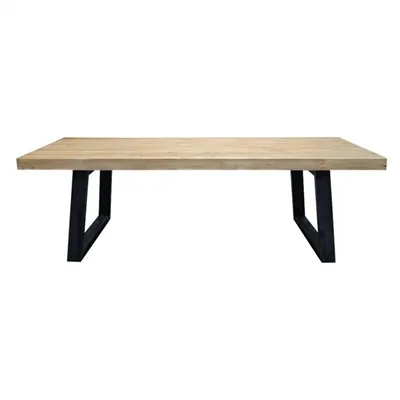 Edric Reclaimed Elm Timber & Steel Dining Table, 240cm, Natural / Black