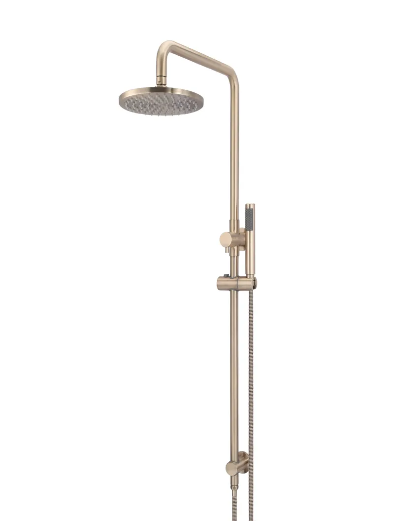 Meir | Champagne ROUND COMBINATION SHOWER RAIL, 200MM ROSE, SINGLE FUNCTION HAND SHOWER
