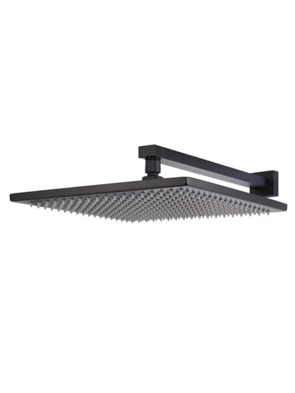 Meir | MATTE BLACK SQUARE WALL SHOWER W/300MM SHOWER ROSE W/400MM ARM