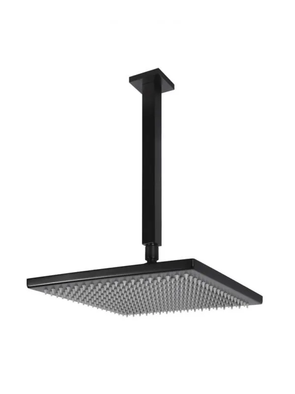 Meir | Matte Black Square Ceiling Shower 300mm Rose, 200mm Dropper