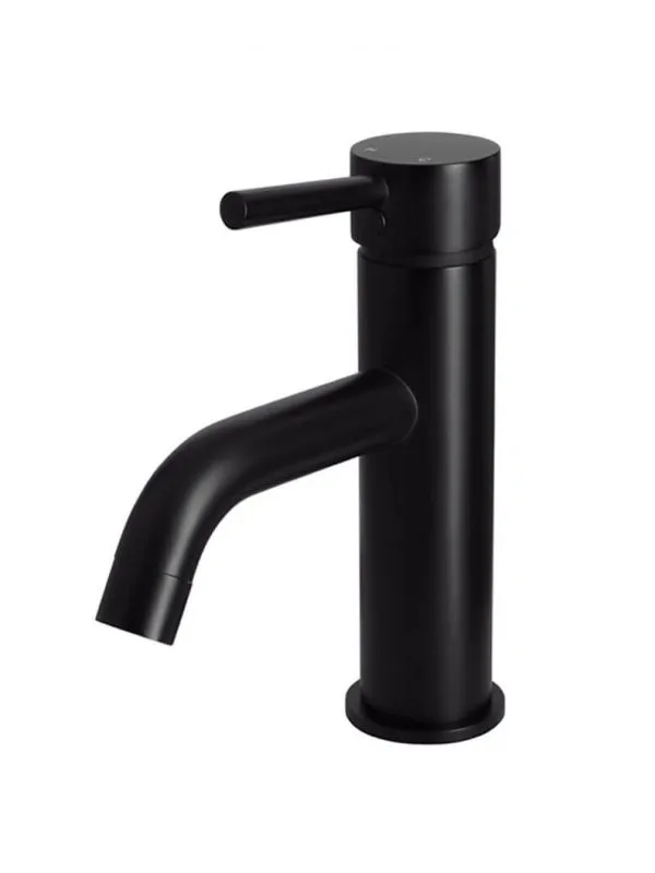 Meir | MATTE BLACK ROUND BASIN MIXER CURVED