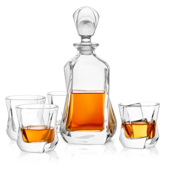Aurora Non-Leaded Crystal 5-Piece Whiskey Decanter Set