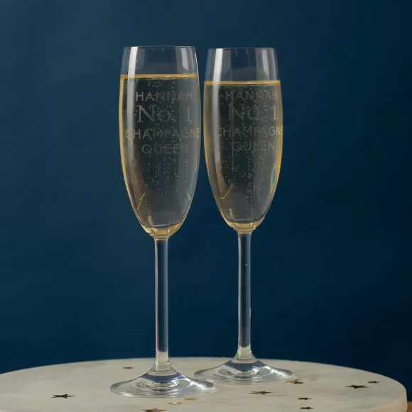 Personalised Engraved Champagne Glass - No 1 Champagne Queen