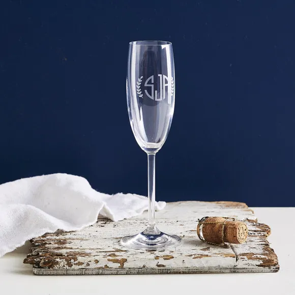 Personalised art deco style wreath champagne glass