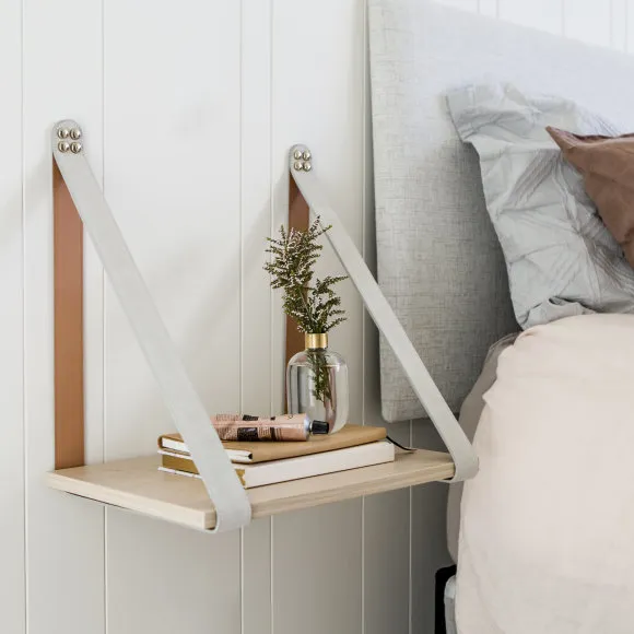 Mushroom Suede Leather Strap Side Table Shelf