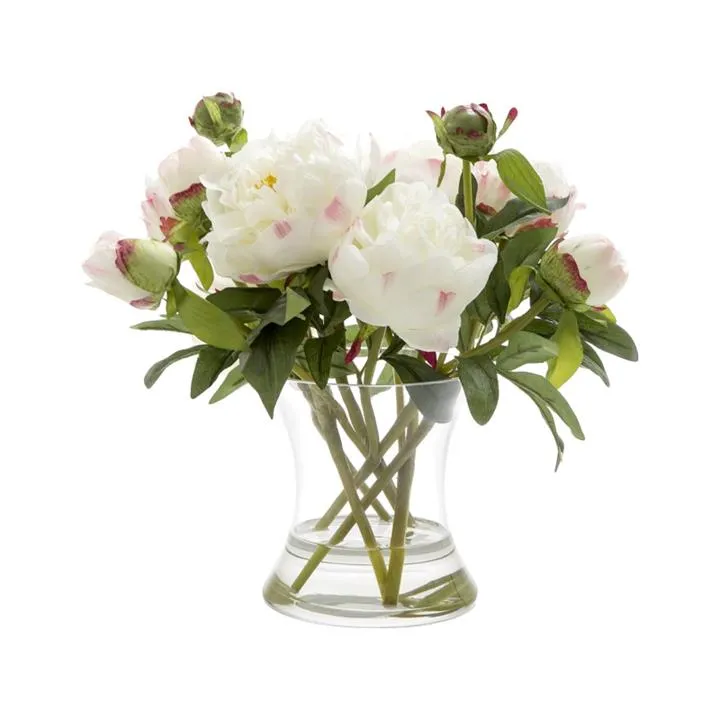 Keir Artificial Peony in Glass Vase, White