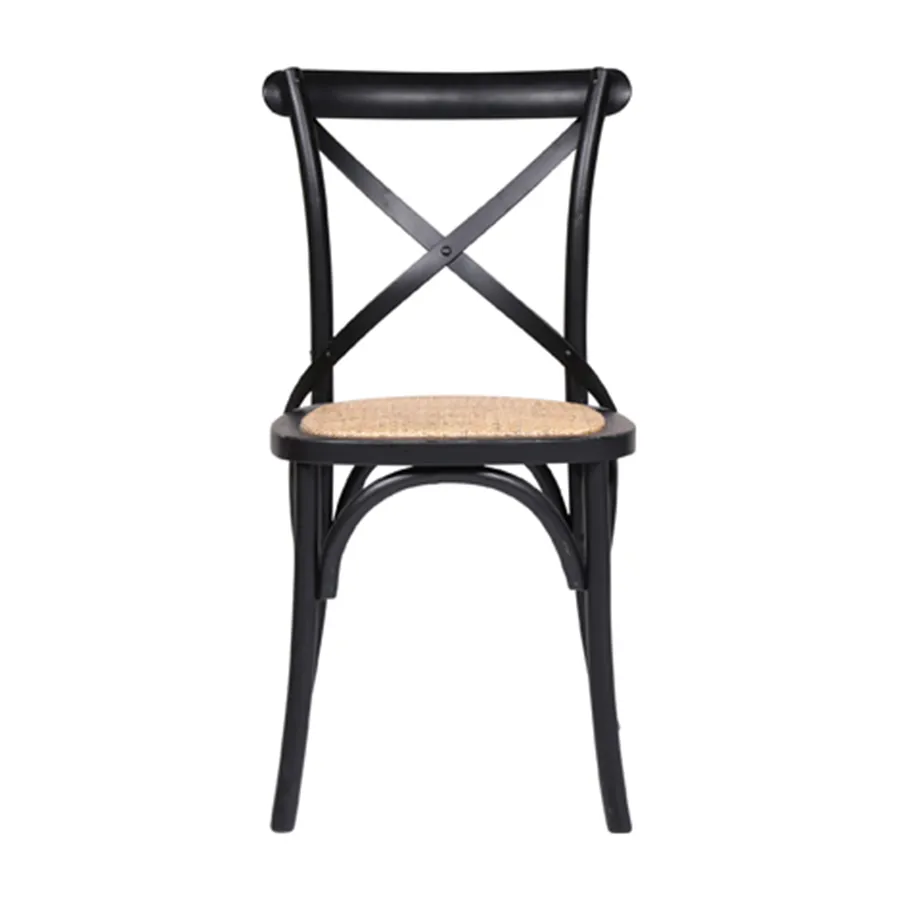 Cristo Cross Back Chair in Weathered Black / Rattan