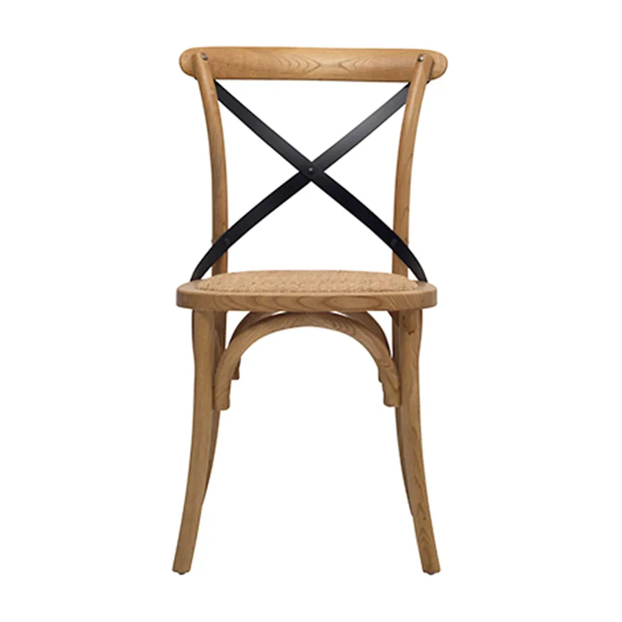 Cristo Cross Back Chair in Clear / Black Strap / Rattan