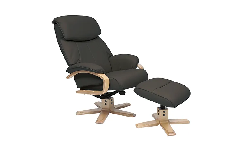 Turner Recliner Chair + Ottoman in Charcoal / Natural Leg