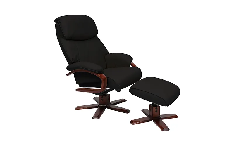 Turner Recliner Chair + Ottoman in Black / Chocolate Leg