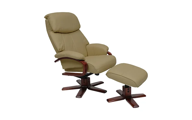 Turner Recliner Chair + Ottoman in Almond / Chocolate Leg