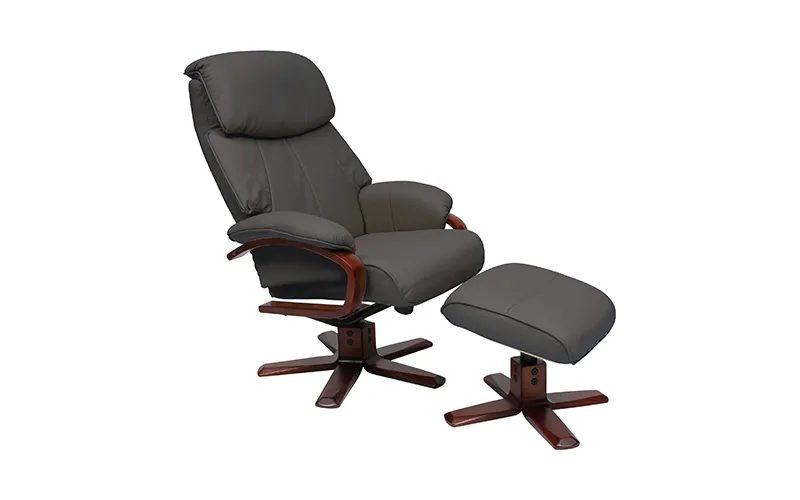 Turner Recliner Chair + Ottoman in Charcoal / Chocolate Leg
