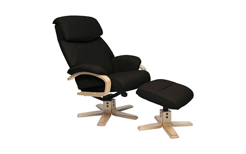 Turner Recliner Chair + Ottoman in Black / Natural Leg