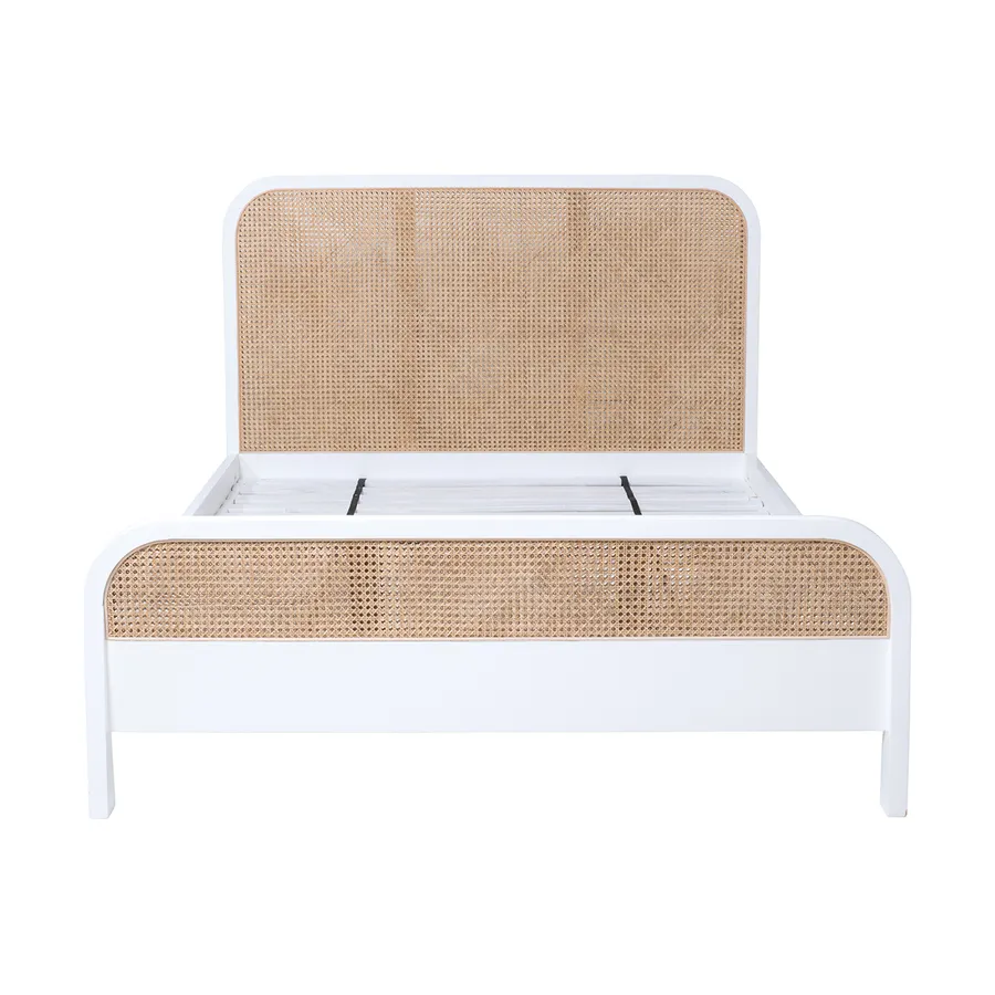 Willow Queen Bed Frame in Mangowood White / Rattan