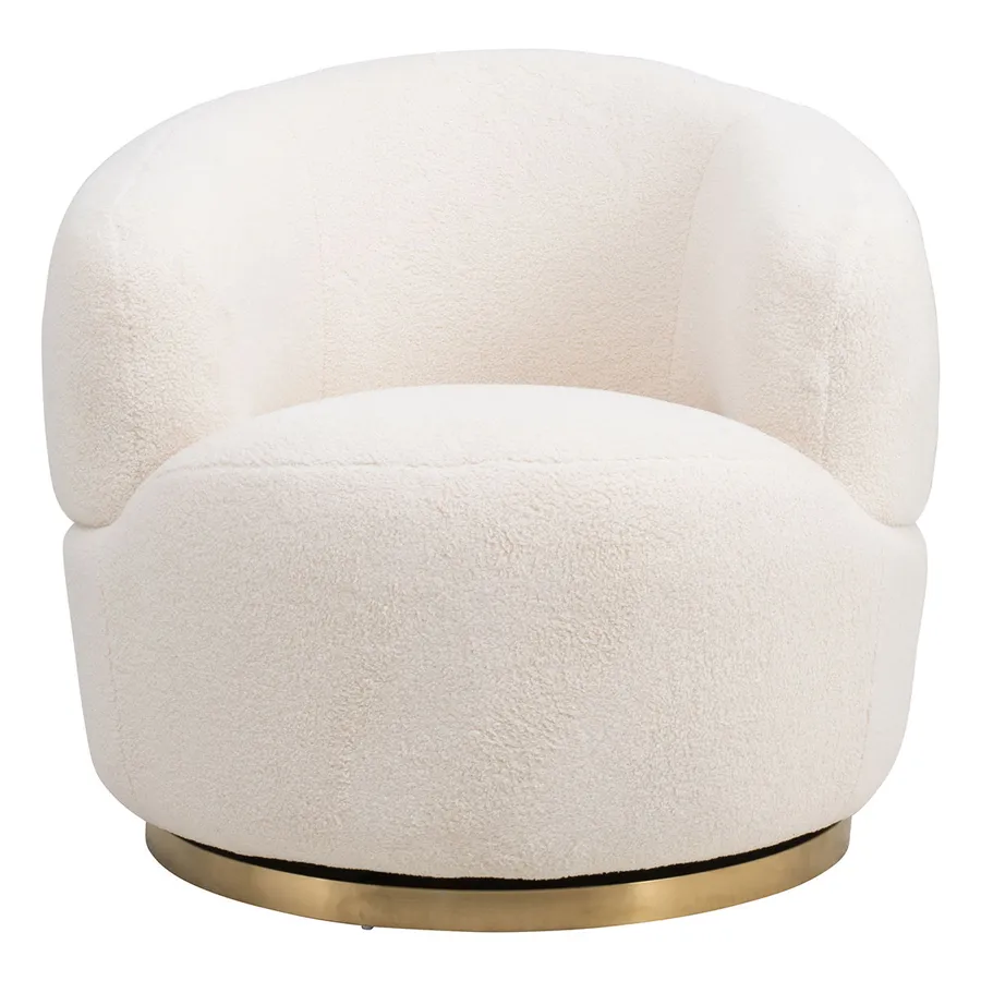 Munich Swivel Occasional Chair in Shearling Fabric White