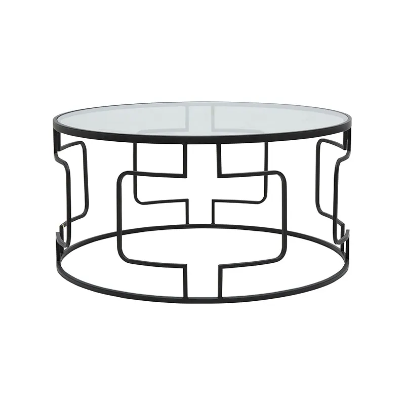 Stella Round Coffee Table 80cm in Iron Black / Glass