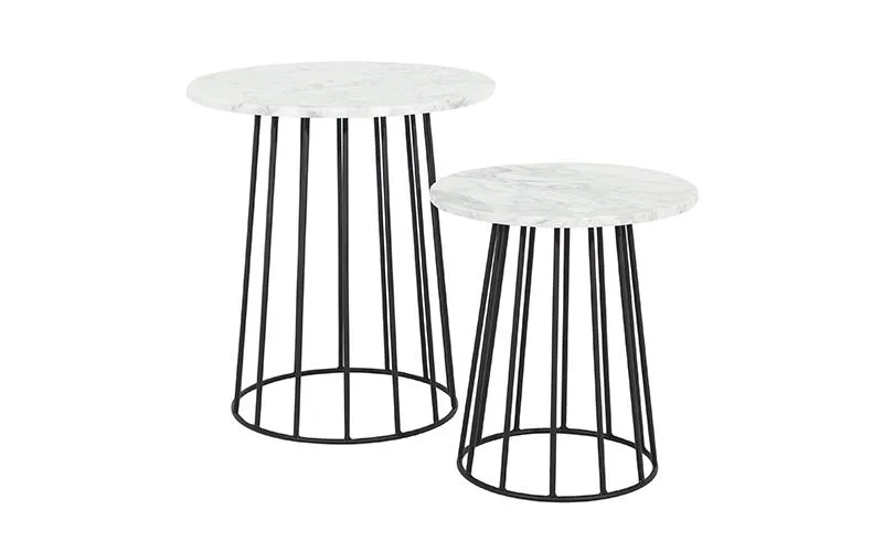 Trenton Round High Side Table 50 x 55.5cm in White Marble