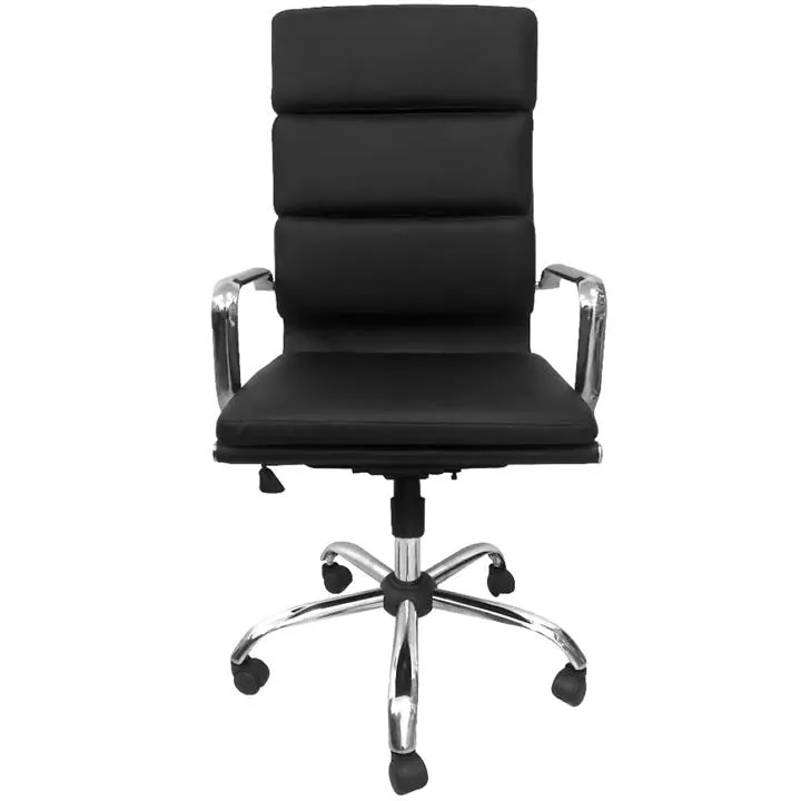 Replica Eames Italian Leather Soft Pad Boardroom Chair, High Back, Black / Silver