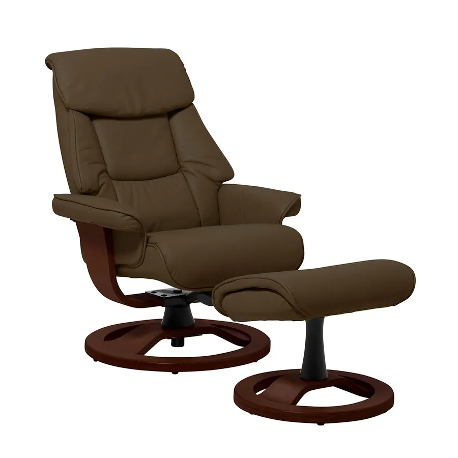 Reggie Recliner Chair + Ottoman  in Chocolate / Chocolate Leg