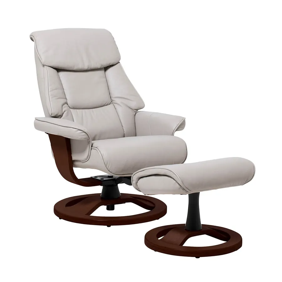 Reggie Recliner Chair + Ottoman in Grey / Chocolate Leg