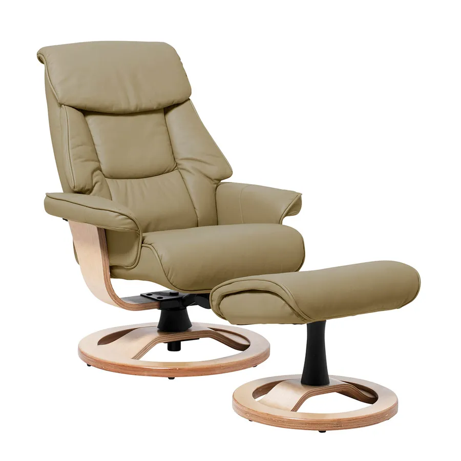 Reggie Recliner Chair + Ottoman  in Almond / Natural Leg