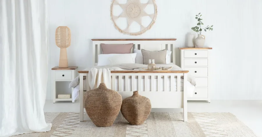 Mango Creek King Bed Frame in Clear Lacquer / White