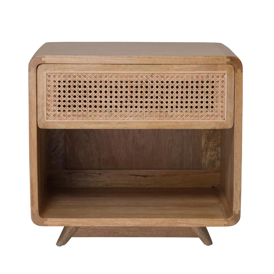 Willow Bedside Table 60cm in Mangowood Clear Lacquer / Rattan