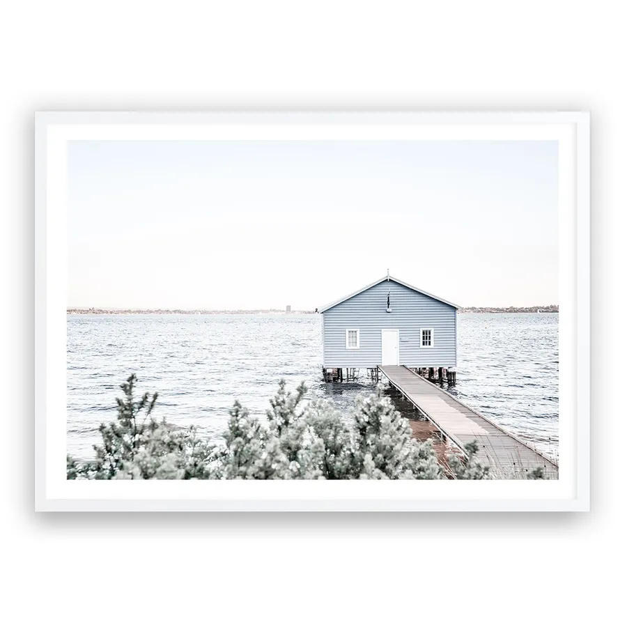 Blue Boat Shed Photo Art Print