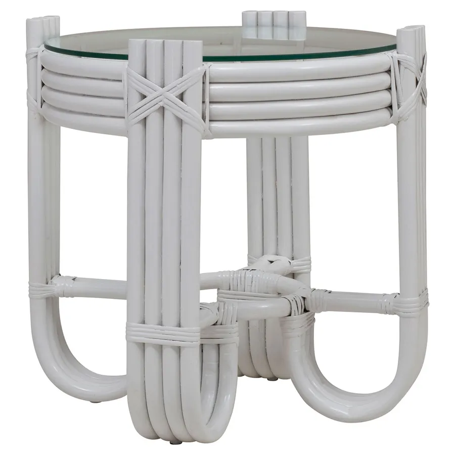 Raffles Round Side Table 59cm in Rattan White