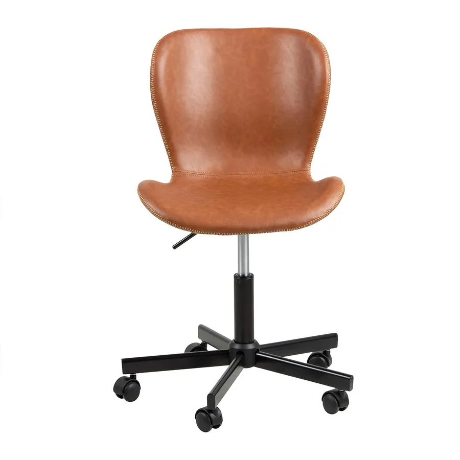 Batilda Desk Chair in Brandy PU / Black Rollers