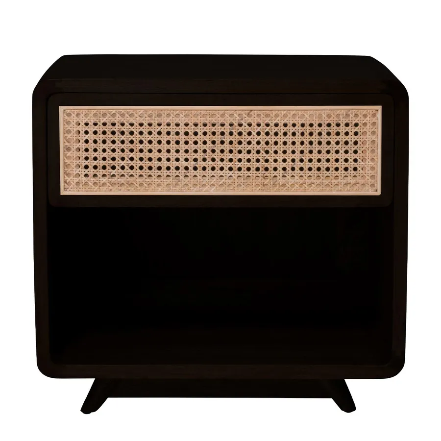Willow Bedside Table 60cm in Mangowood Black / Rattan