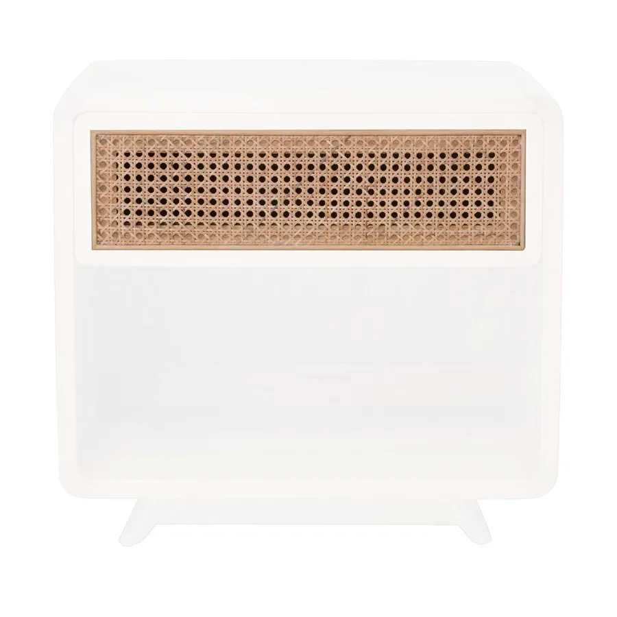 Willow Bedside Table 60cm Mangowood White / Rattan