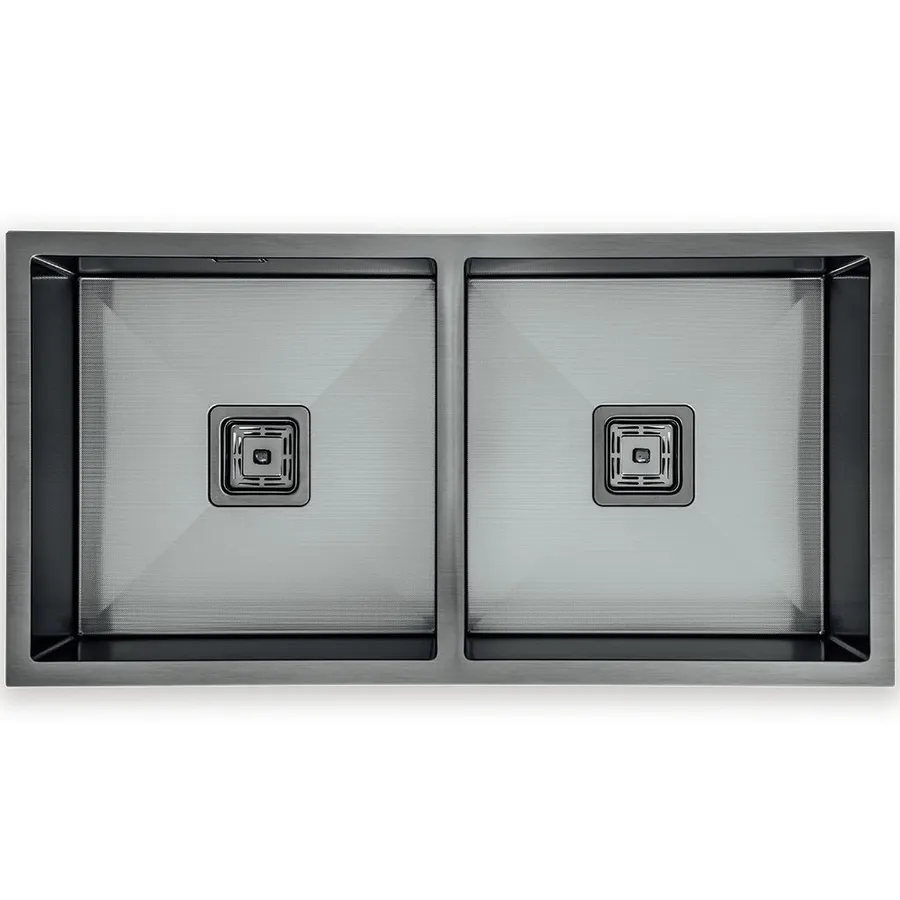 Squareline Double Bowl Sink Linen - Gun Metal