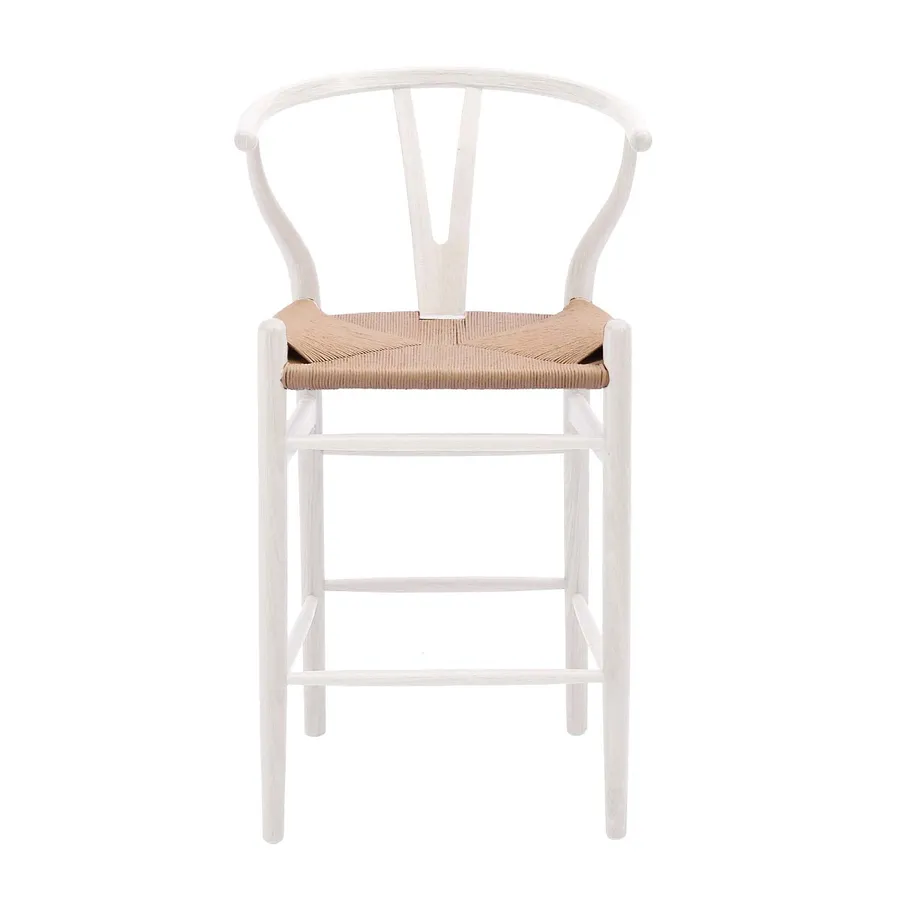 Megs Bar Chair in White / Natural Seat