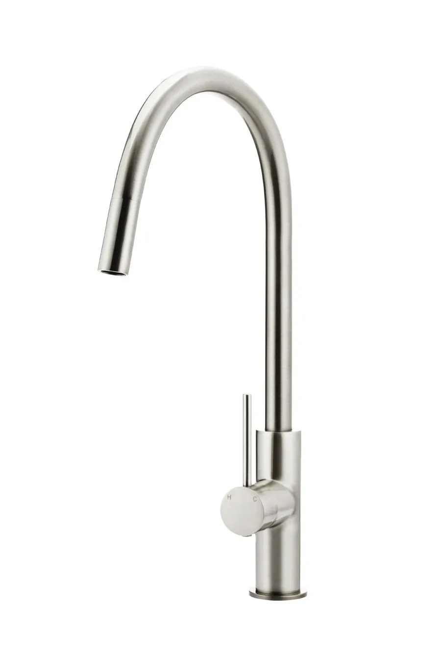 Meir | BRUSHED NICKEL ROUND PICCOLA PULL OUT KITCHEN MIXER TAP - MK17-PVDBN