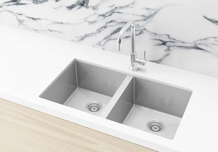 Meir | Lavello PVD BRUSHED NICKEL KITCHEN SINK - DOUBLE BOWL 760 X 440 by Meir
