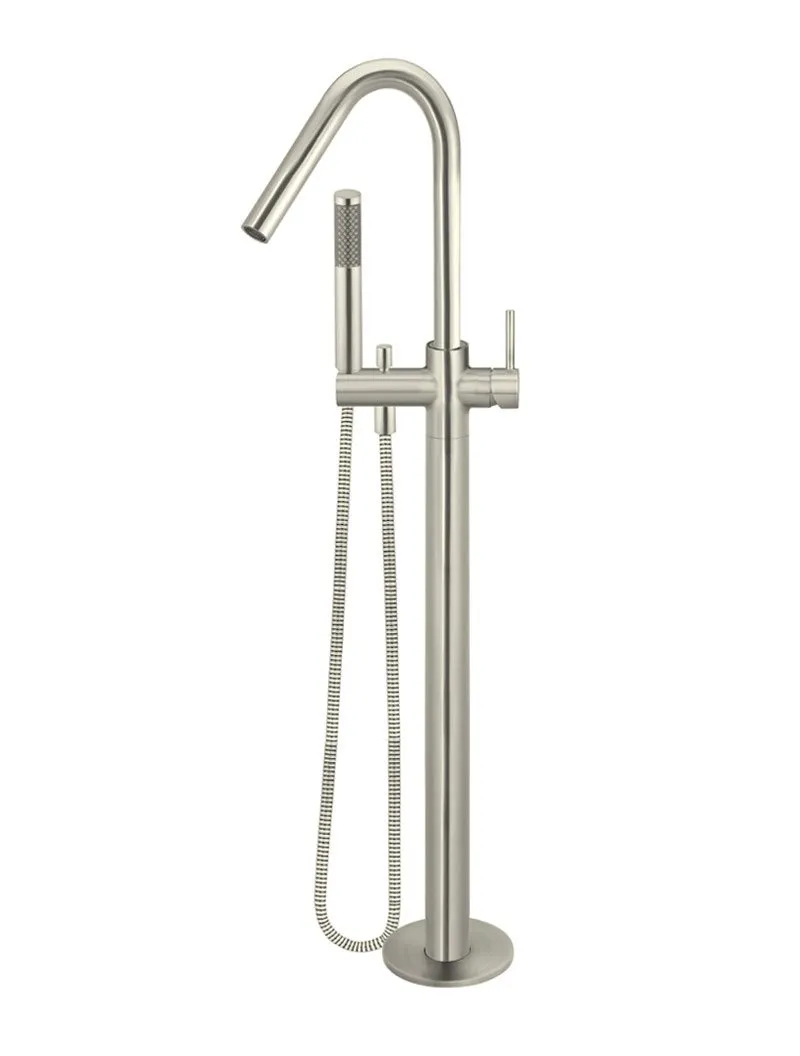 Meir | BRUSHED NICKEL ROUND FREESTANDING BATH SPOUT AND HAND SHOWER